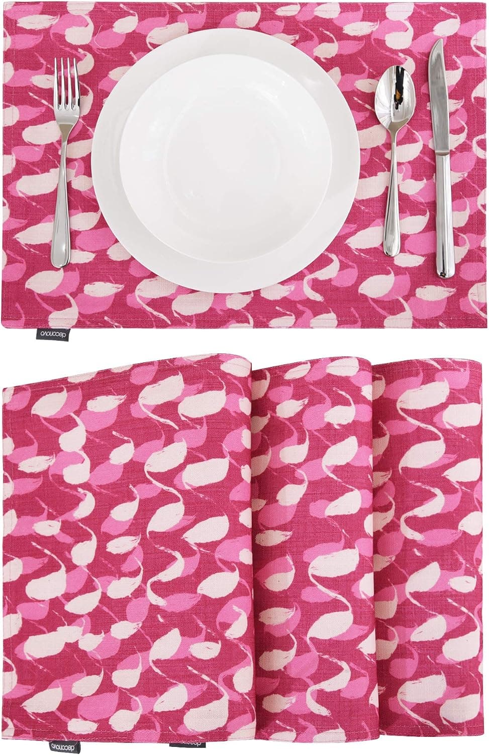 Deconovo Loop Pattern Printed Place Mats Double-Faced Faux Linen Place-mats Water Resistant Table Mats for Kitchen Table Rose Red 12x18 Inch Set of 4