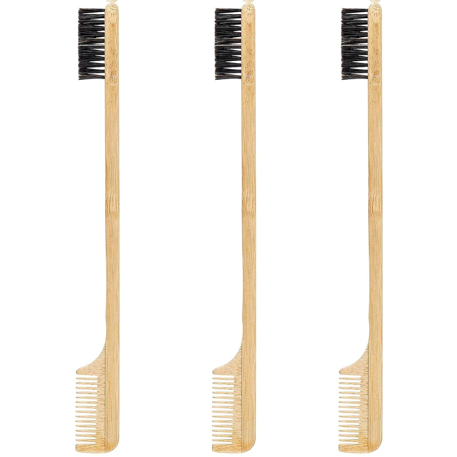 3 Pieces Mustache Brush Hair Edge Brushes 2-in-1 Edge Hair Brush Comb Gentle Edge Control Brush Wood Eyebrow Brush Tool