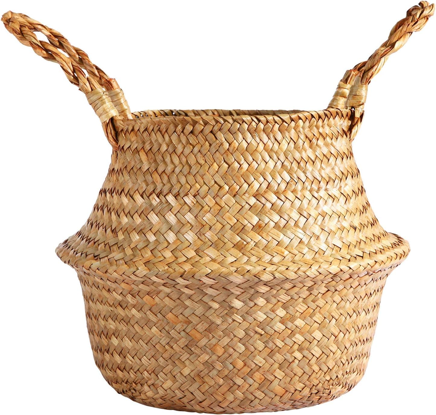 Fopamtri 8.5” Seagrass Plant Basket Woven Belly Basket for Artificial Tree Boho Bakset for Fake Plant Decorative Basket for Faux Fiddle Leaf Fig Tree Areca Palm Bird of Paradise Snake Plant