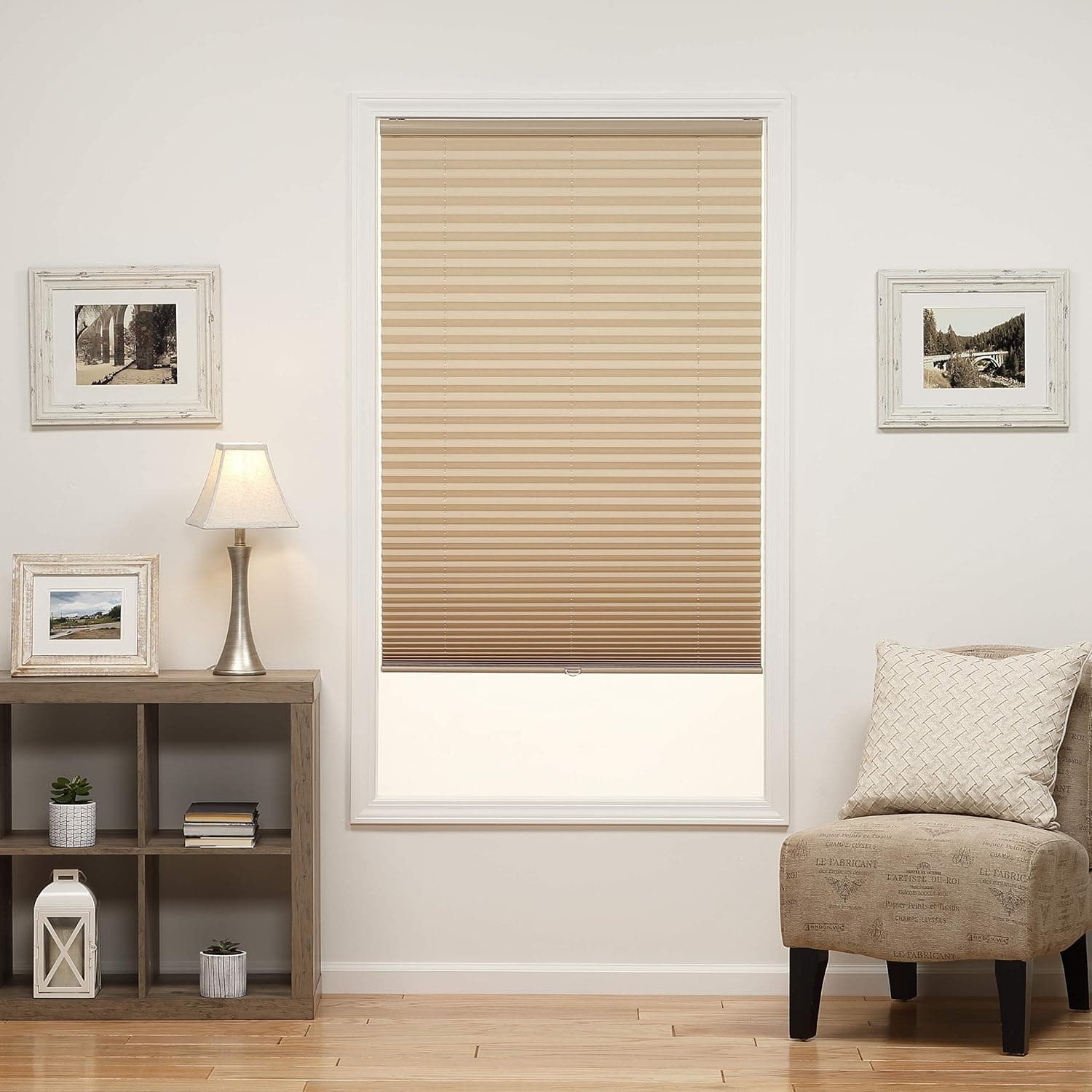 DEZ Furnishings QDCM480480 Cordless Light Filtering Pleated Shade, 48W x 48L Inches, Camel