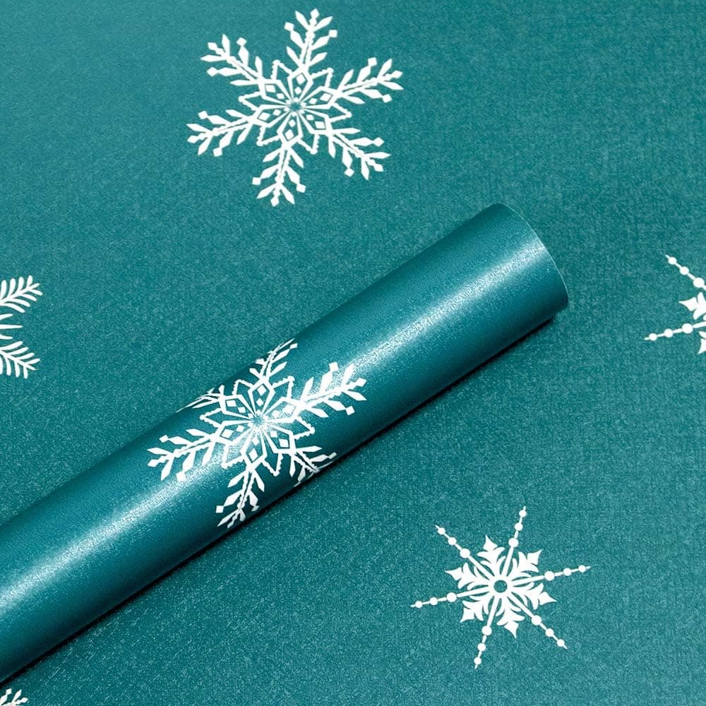 Guvana Dark Green Wallpaper Snowflake Peel and Stick Wallpaper Snowflake Pattern Contact Paper 118"x17.7" Self Adhesive Wallpaper Removable Green Contact Paper for Living Room Christmas Party Decor