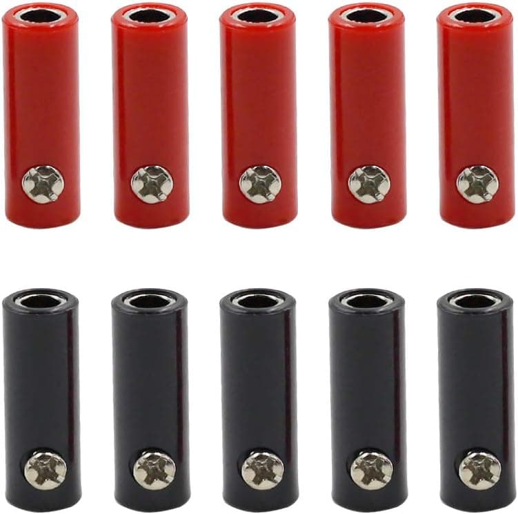 Mecion 10 Pcs Banana Jack Female Socket 4mm Banana Plug Extension Adapters Black & Red