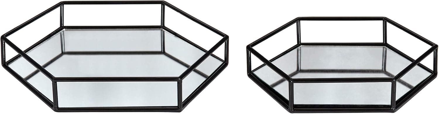 Kate and Laurel Felicia Modern Glam 2-Piece Nesting Metal Mirrored Decorative Accent Trays, Black