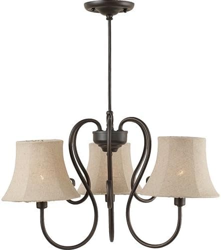Royce Lighting RLCH5149/3-23 Wrought Iron Collection 3-Light Portable Indoor/Outdoor Chandelier, Natural Linen Fabric Shades, Oil-Rubbed Bronze Finish