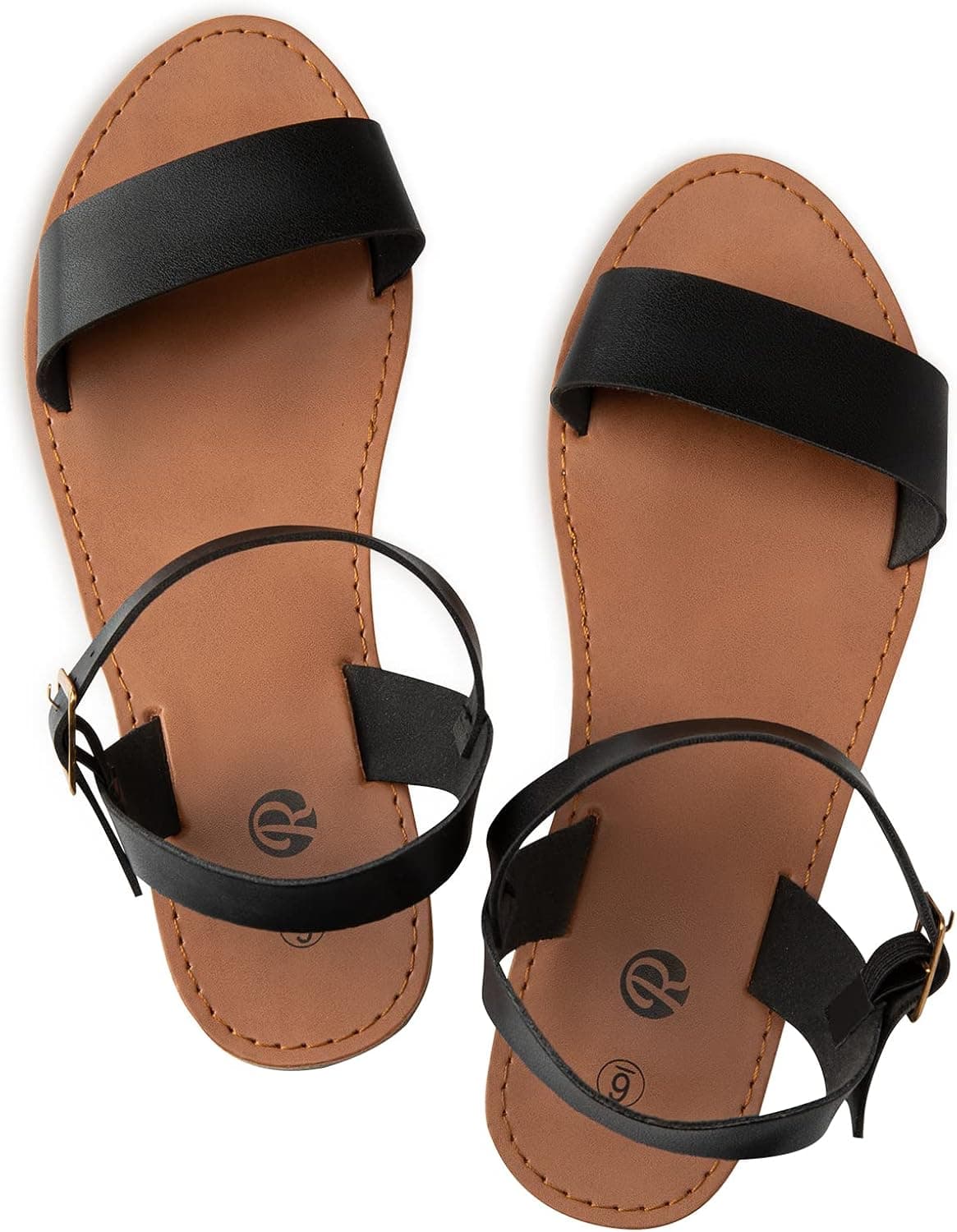 Rekayla Flat Faux Leather Ankle Strap and Adjustable Buckle Sandals for Women