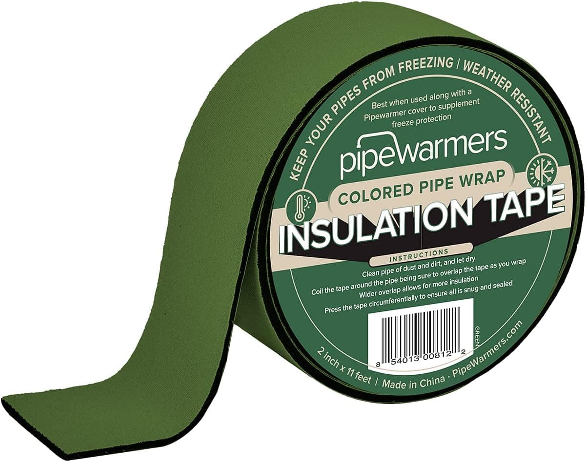 The Original Colored Pipe Insulation Tape by PipeWarmers- Indoor/Outdoor, Weather Resistant, Waterproof Insulation Tape, Keep Pipes Dry + Warm, Prevent Frozen Pipes Self-Adhering (2in X 11ft, Green)
