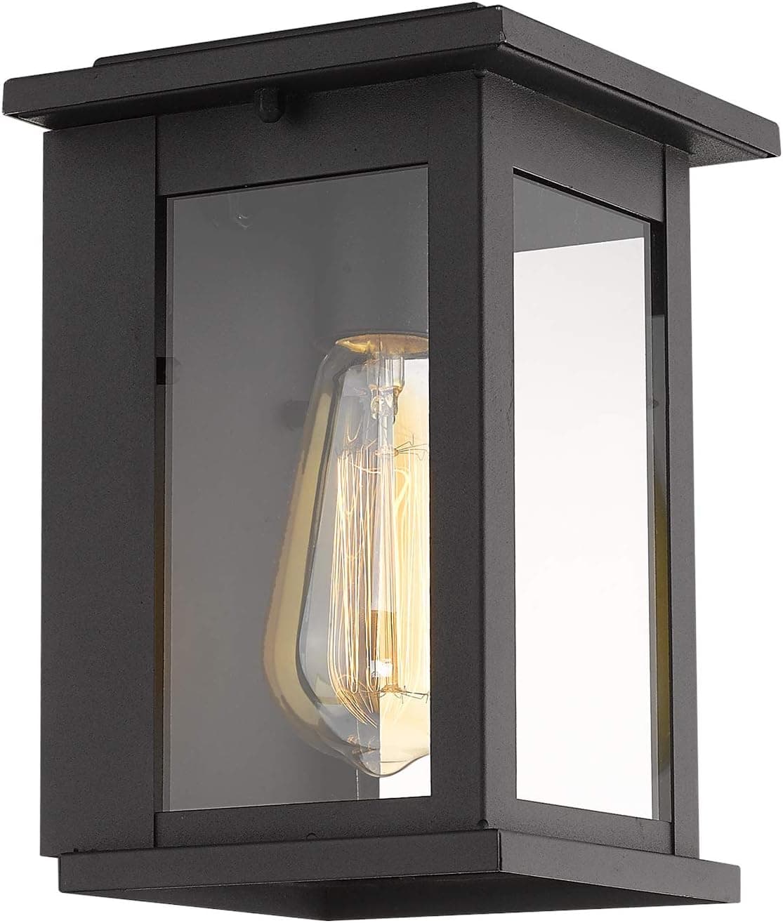 Emliviar Outdoor Wall Sconce Light Fixture, Black Finish with Clear Glass Shade, 1810-AW1