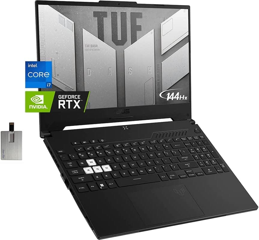 ASUS 2022 TUF Dash 15.6" 144Hz Gaming Laptop, Intel 12th Core i7-12650H, 16GB DDR5 RAM, 512GB PCIe SSD, NVIDIA GeForce RTX 3070 Graphics 8GB, Backlit Keyboard, Win 11 Pro, Black, 32GB USB Card