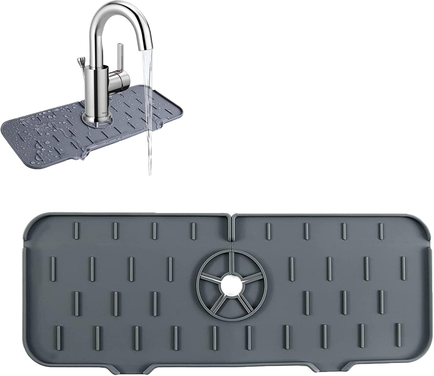 Kitchen Faucet Sink Splash Guard,Silicone Faucet Handle Drip Catcher Tray,Silicone Faucet Mat,Faucet Absorbent Mat,Kitchen Sink Splash Guard with Drain Edge,Faucet Drying Mat for Kitchen, Bathroom, Rv