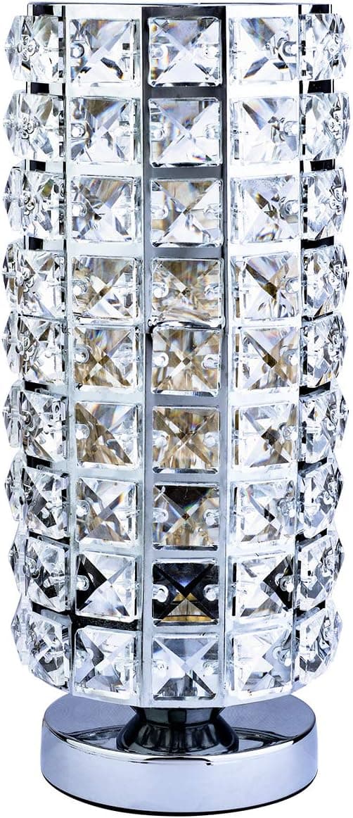 Creatgeek Crystal Table Lamp, Modern Bedside Desk Light with on/Off Dimmer Switch and 5.9' Plug in Cord Night Lighting Fixture for Bedroom, Living Room, Study Room