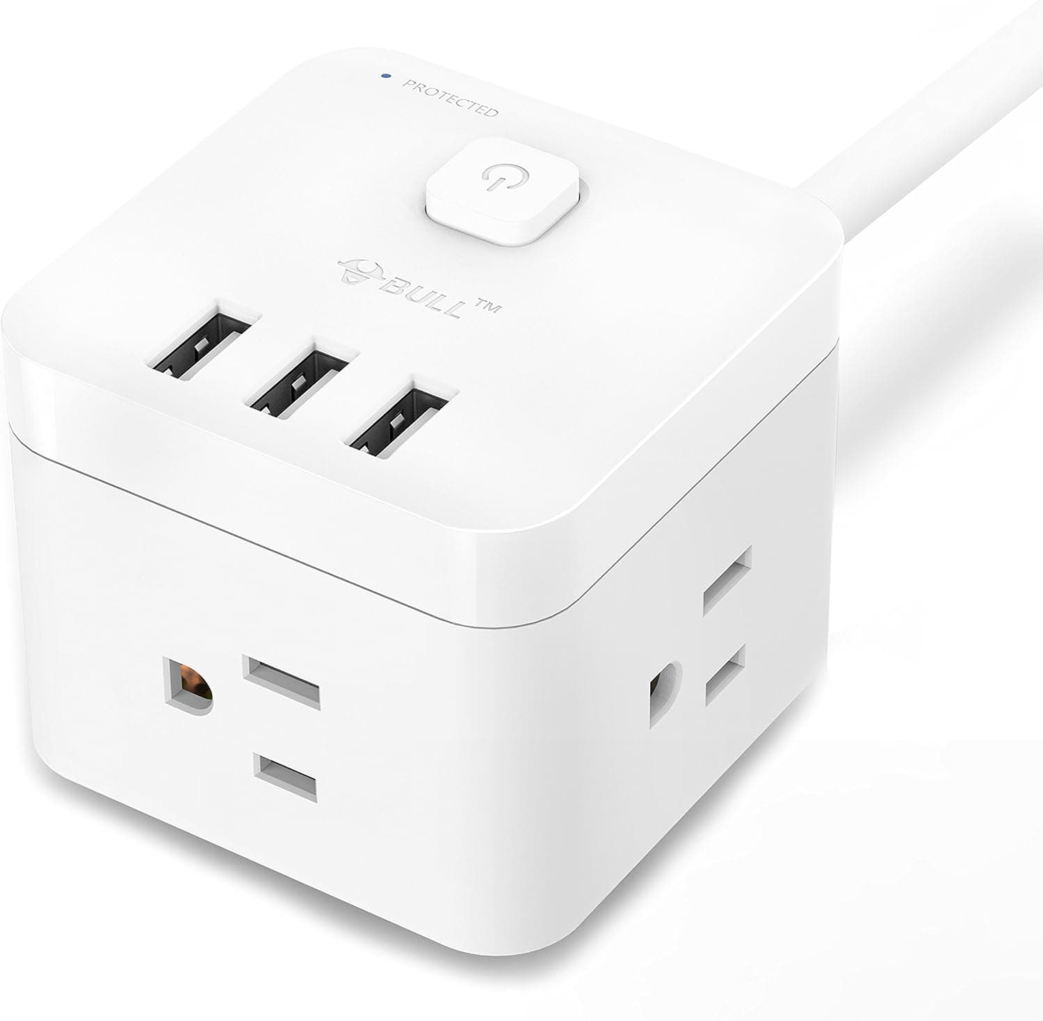 Smart Power Strip with Flat Plug, Switch Control and Cube Spacing Design USB Charging Station with 3 Ports & 3 Outlets, 1875W Surge Protector with 5ft Extension Cord for Nightstand & Desktop