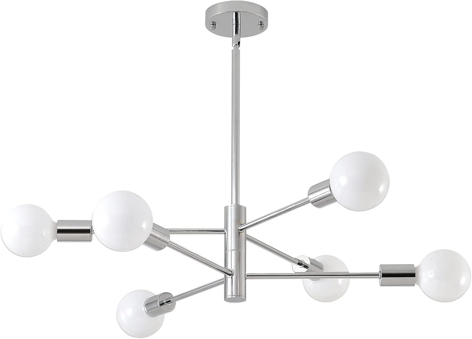 HHR Modern Sputnik Chandelier, Industrial 6-Light Chrome Ceiling Light Fixture,Height Adjustable Lighting for Kitchen Island,Bedroom Dining Room Living Room Farmhouse