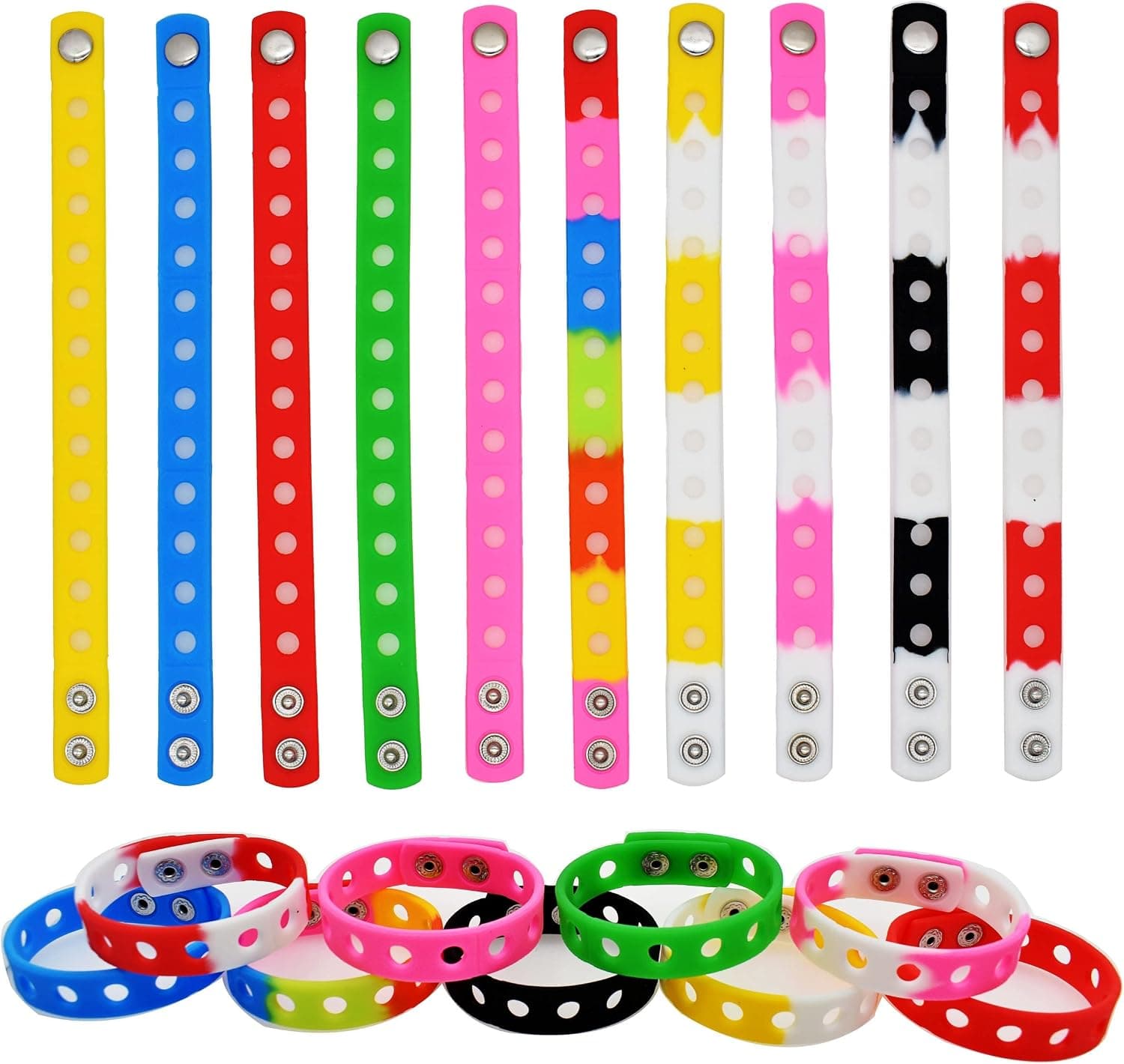 Gibleitz 10/20PCS 21cm Silicone Bracelets Random Colors Wristbands Colorful Adjustable Charm Bracelet with Holes Wristband for Party Favor and Shoe Charms