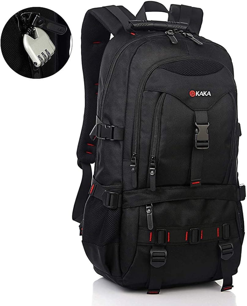 KAKA Travel Laptop Backpack，17 Inch Laptop Bookbag Outdoor Travel Anti-Theft Backpack, Commuter Bag Hiking Camping Backpack for Men … (Black)
