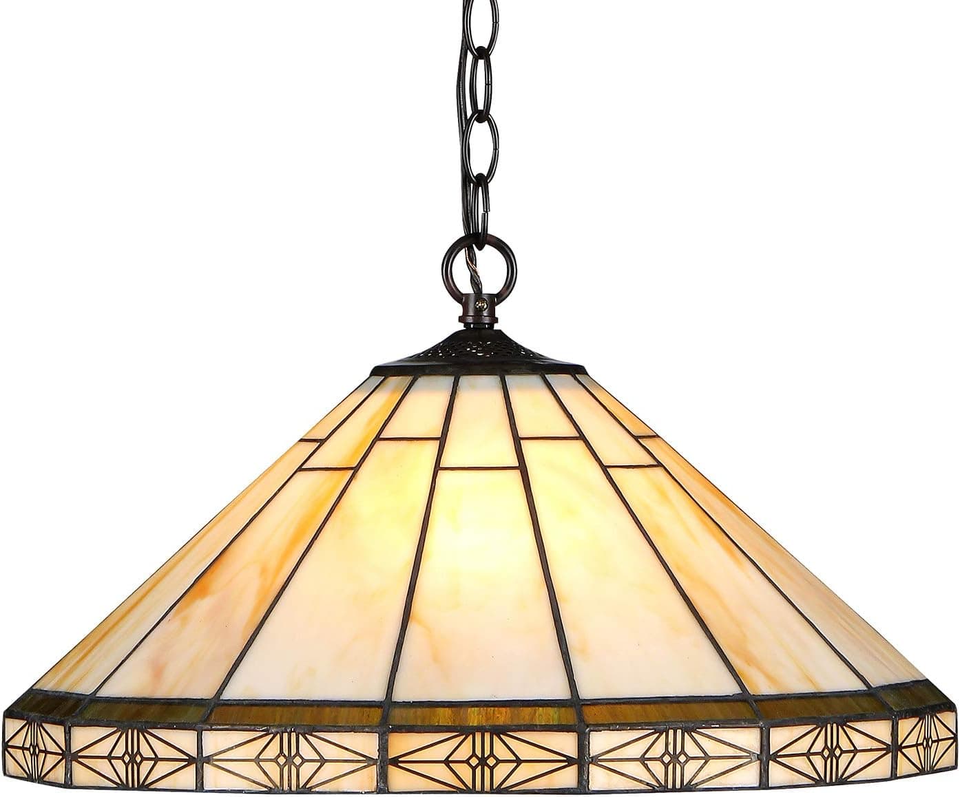 Capulina Tiffany Pendant Light 2 Light 18 Inches Wide Cream Mission Style Stained Glass Chandelier Hanging Lamp for Living Room Dining Room Kitchen Island