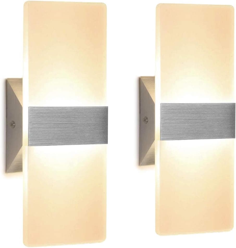 Modern Wall Sconce 12W, Set of 2 LED Wall Lamp Warm White, Acrylic Material Hardwired Wall Mounted Wall Lights