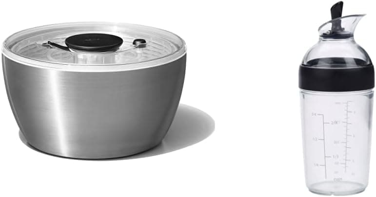 OXO Stainless Steel Salad Spinner & Good Grips Little Salad Dressing Shaker - Black