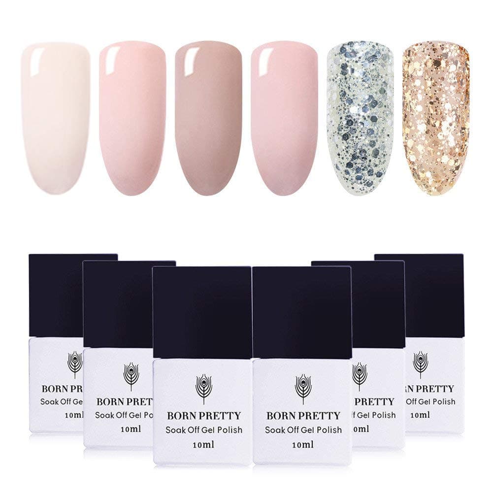 BORN PRETTY Nail UV LED Sequins Gel Polish Glitter Sequins manicuring Soak Off Shining Polish Varnish Nail Art 6 Bottles Nude Pink Color