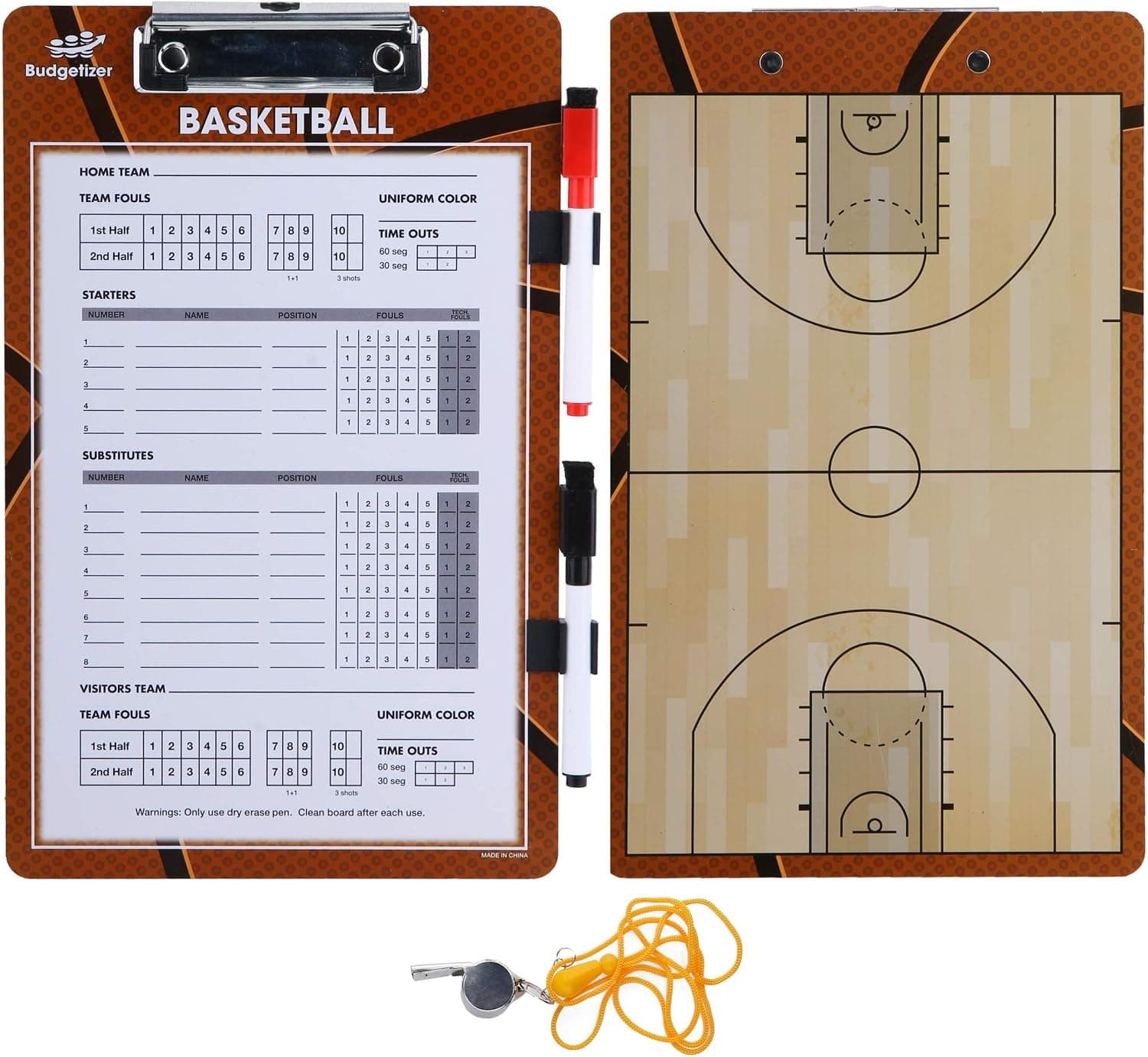 Dry Erase Coaches Clipboard - Includes Whistle and Dry Erase Markers - Double Sided Coach Whiteboard
