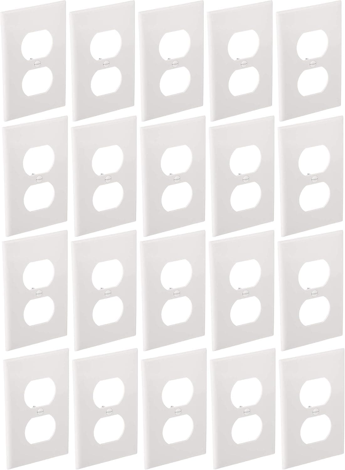 Leviton 80703-W 1-Gang Duplex Receptacle Wallplate, Standard Size, Thermoplastic Nylon, Device Mount, 20-Pack, White, 20 Piece
