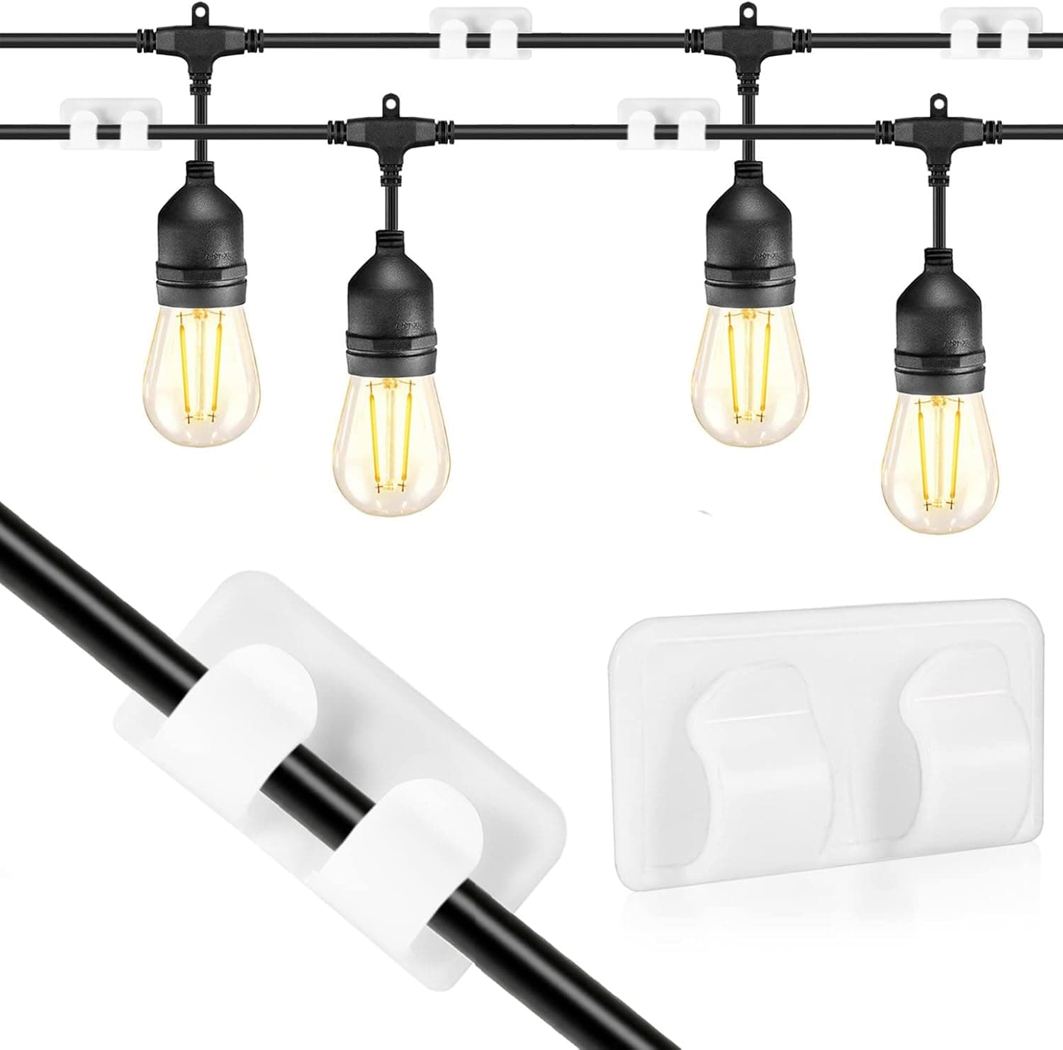 Outdoor Light Clips, 20 Pack Large Outdoor Adhesive Hooks for String Lights, Weatherproof and Anti-Shake Two-Clips Patented Design (White)