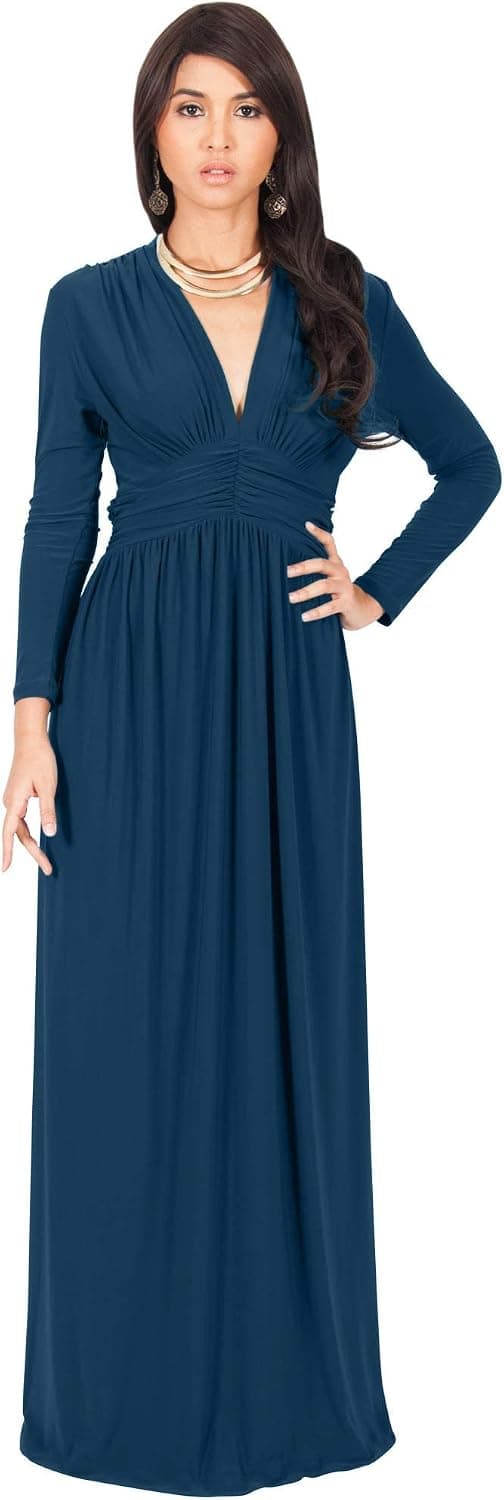 KOH KOH Womens Sleeve Vintage V-Neck Fall Winter Formal Gown