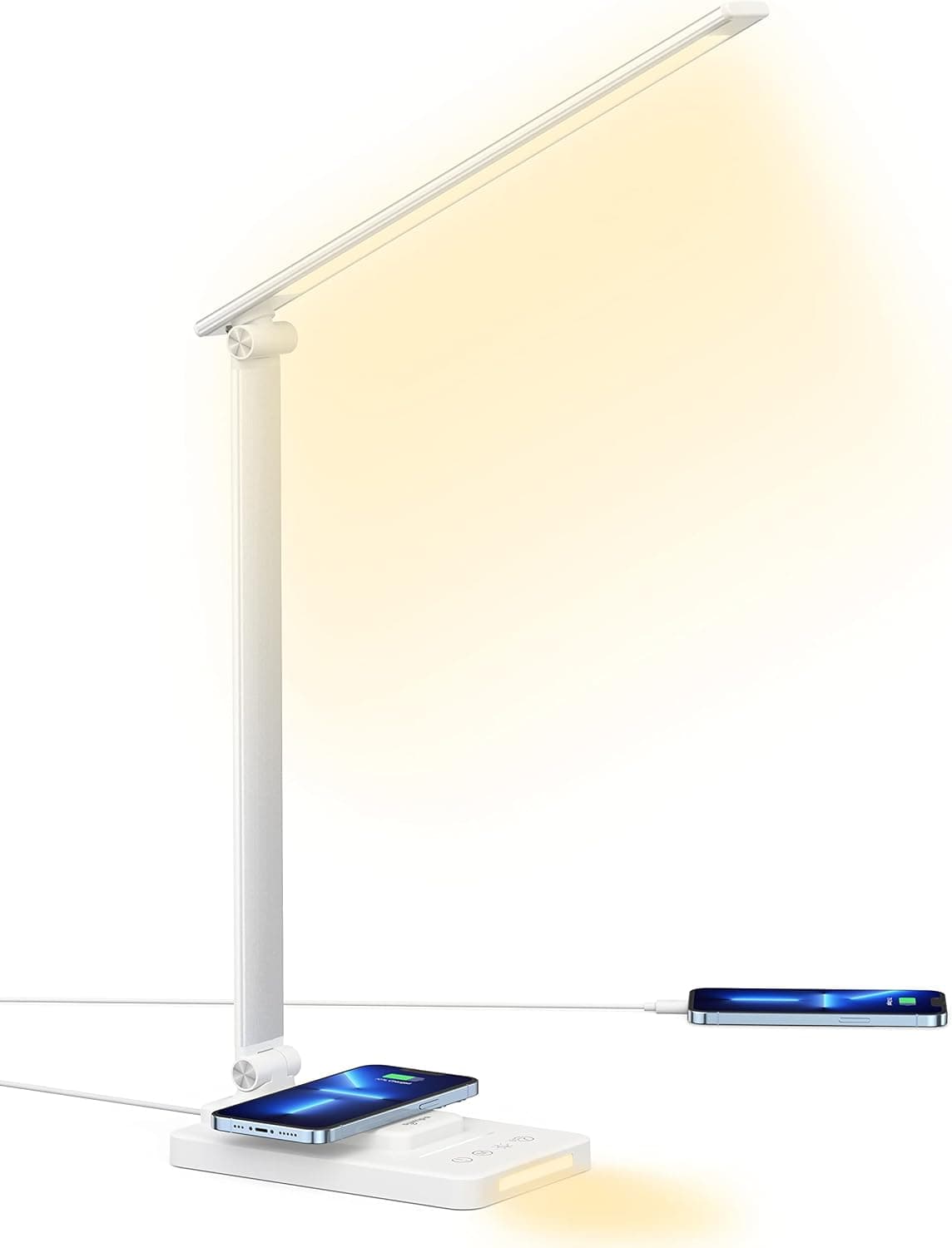 sympa Desk Lamps, LED Desk Lamp with Wireless Charger, Bedside Reading Lamp with Night Light, 5 Lighting Modes 5 Brightness Levels, 60 min Timer & Touch Control, Eye-Caring Office Table Light