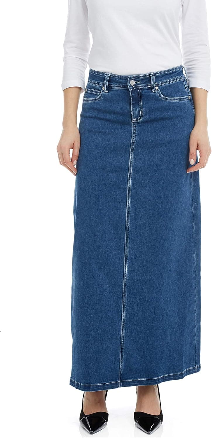 ESTEEZ Women's Denim Maxi Skirt Long A-Line Stretchy Jean Georgia