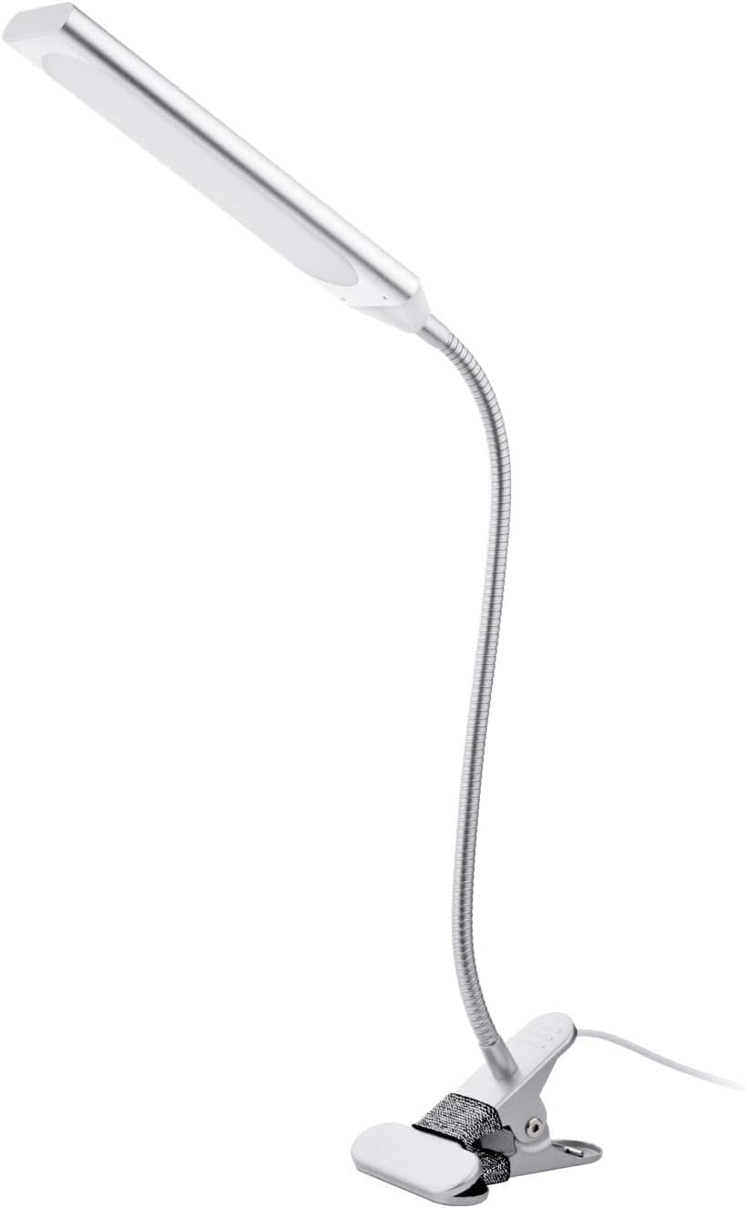Clamp Desk Lamp, Led Clip on Reading Light, 5W Energy-Saving USB Desk Lamp, Dimmable, Adjustable Between 3 Modes & 14 Brightness Levels, Clamp Lamp for Desk, Table, Headboard and Computer (Silver)