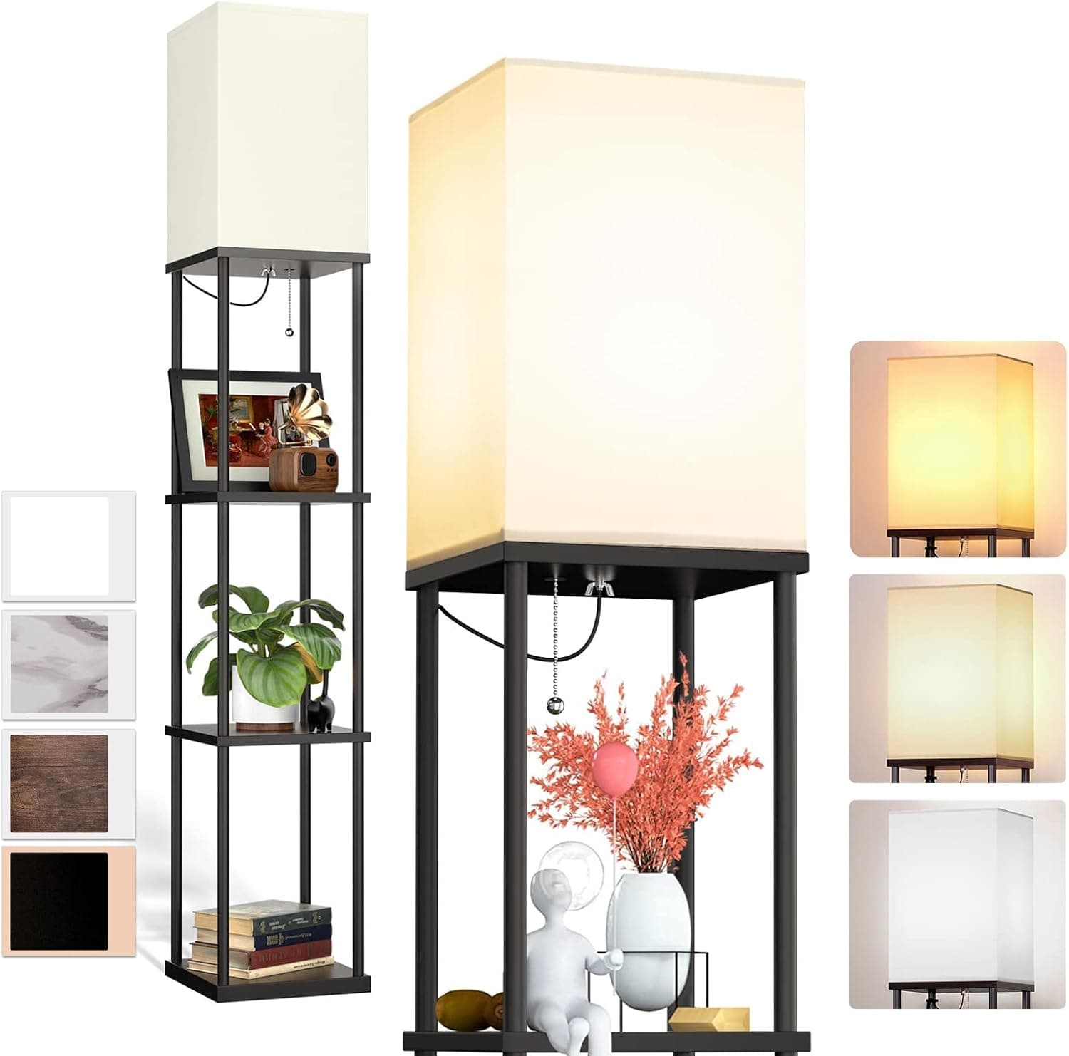 addlon Floor Lamp with Shelves, 4-Tier Modern Shelf Floor Lamp with 3CCT LED Bulb, Display Floor Lamp for Living Room, Bedroom and Office - Black
