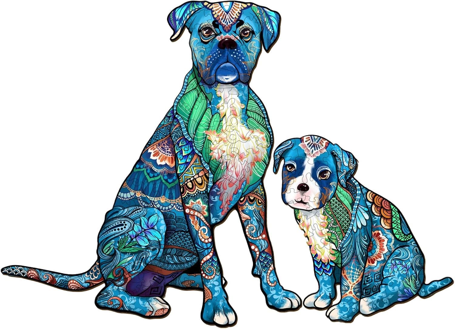 Wooden Puzzle for Adults and Kids, 14.7 * 10.6in Dog Wooden Puzzles with Unique Colors and Shapes, Wooden Jigsaw Puzzle Perfect for Family Game and Gifts(Boxer Family-150pcs)