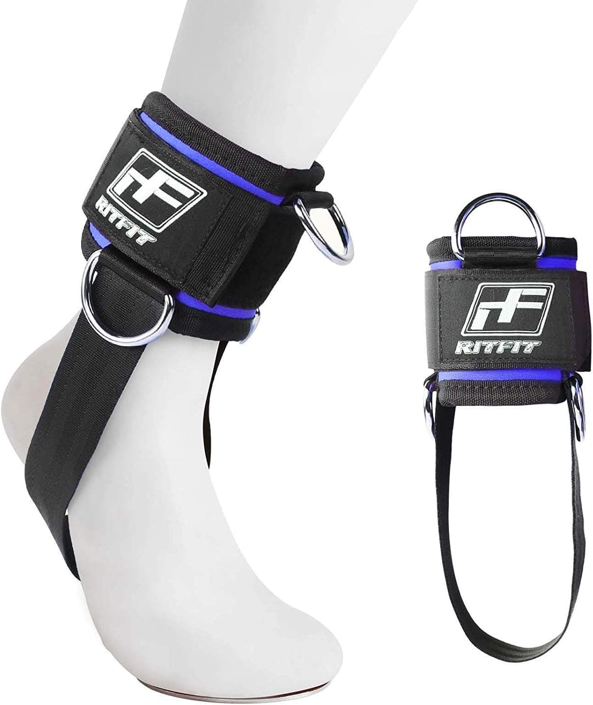 RitFit Padded Ankle Strap for Cable Machine,Strong Hook and Loop,Reinforced 3 D-Ring/Double D-Ring, Adjustable Comfort fit Neoprene - Premium Ankle Cuffs to Enhance Abs, Glute & Leg Workouts…