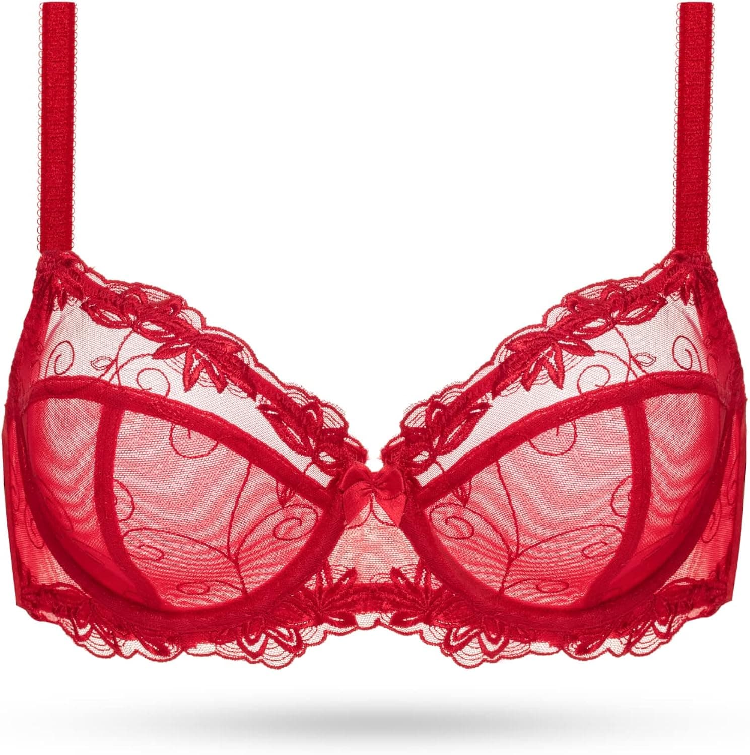 Deyllo Women's Lace Bra Plus Size Underwire Embroidered Unlined Bra See Through Non Padded