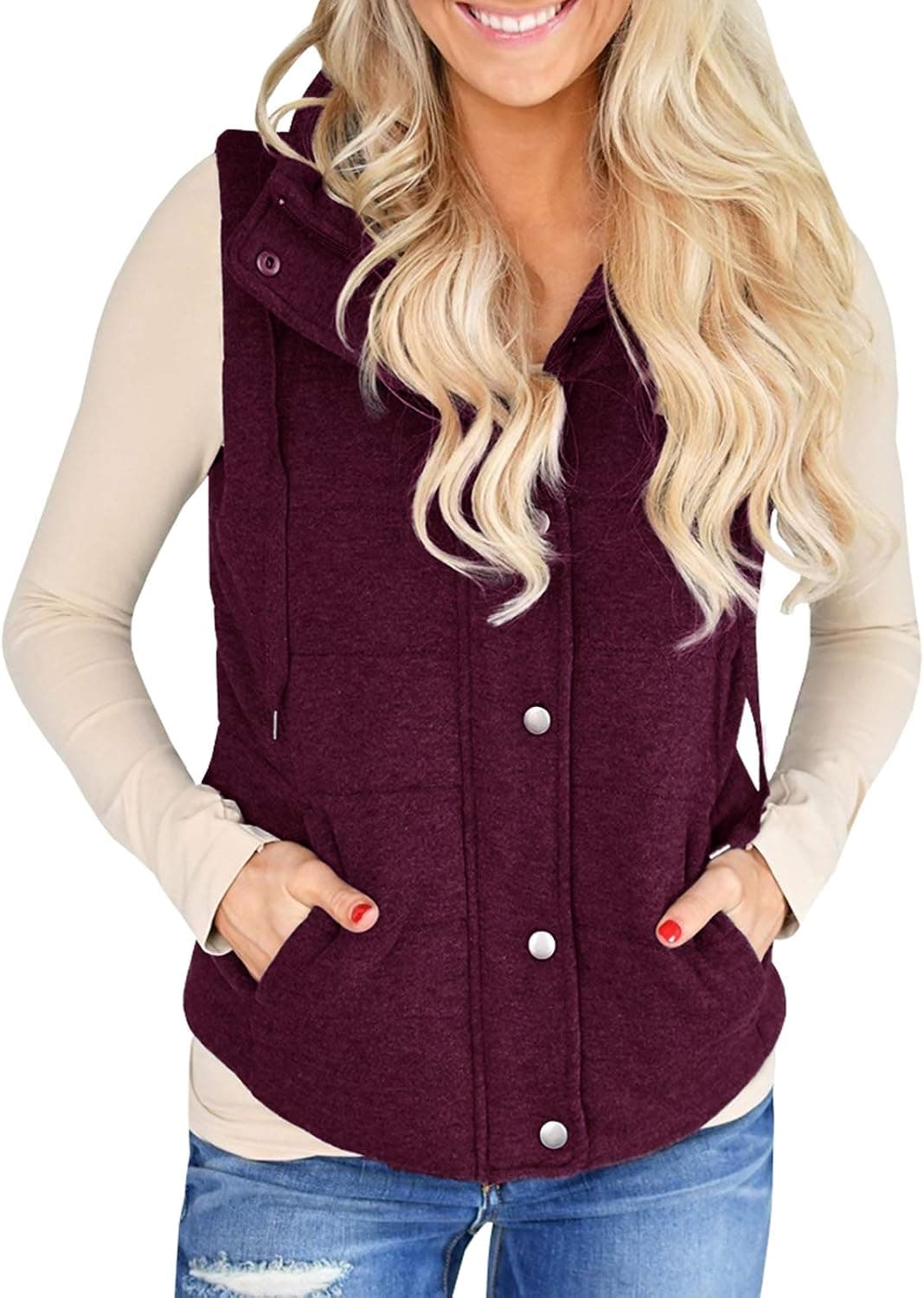 Valphsio Womens Casual Quilted Puffer Vest Lightweight Zip Up Drawstring Jacket Outerwear with Pockets
