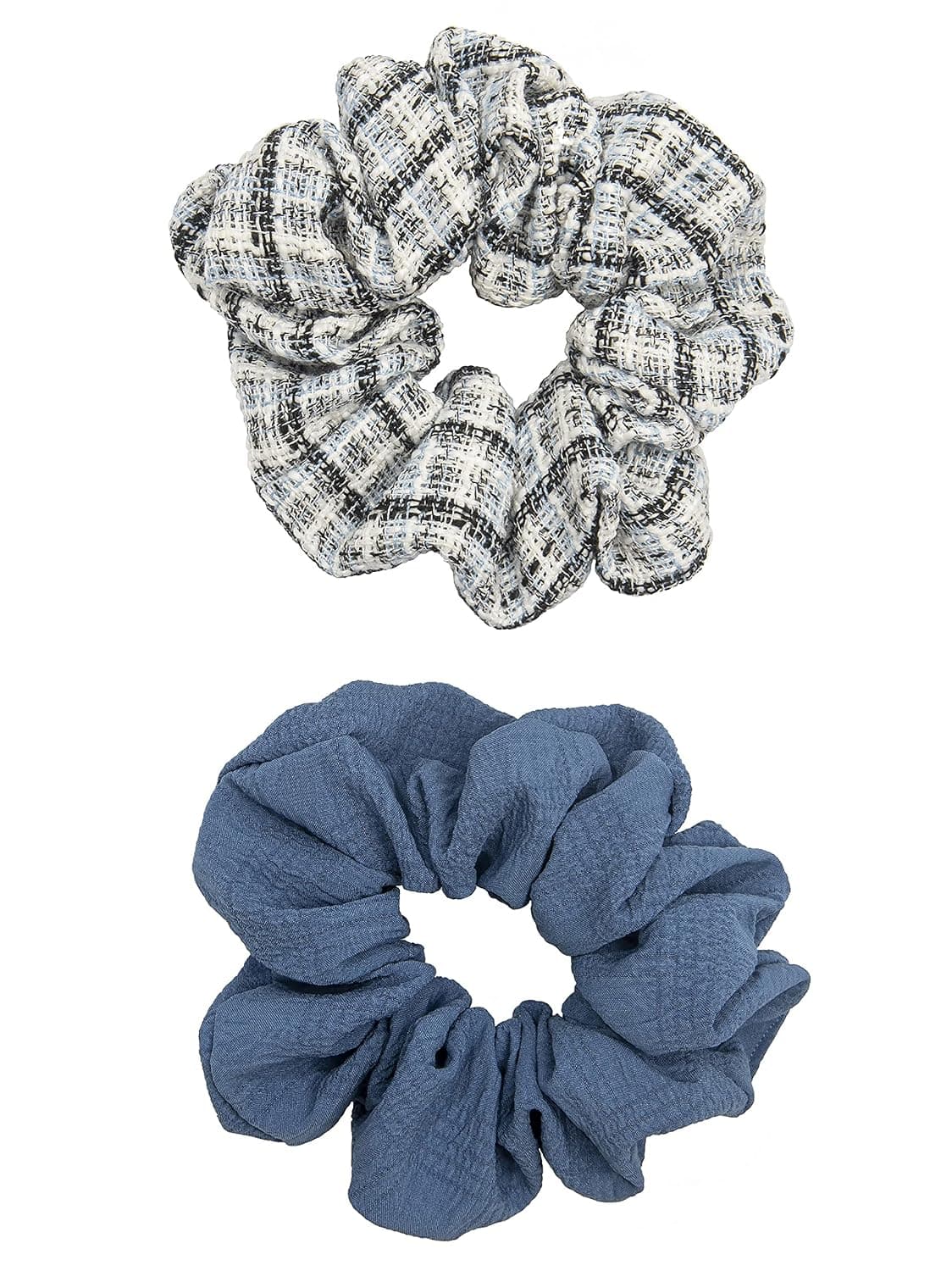 Black Diamond Hair Scrunchies Premium Giant 2 Pack, Blue Tweed Scrunchy Elastic Hair Bands for Girls. Non Slip Strong Hold Hair Accessories For Normal, Thick Or Curly Hair. Scrunchie Stylish Bracelet, Elastic Gentle Grip for Toddler, Girls, Teens Women Hair Accessory.