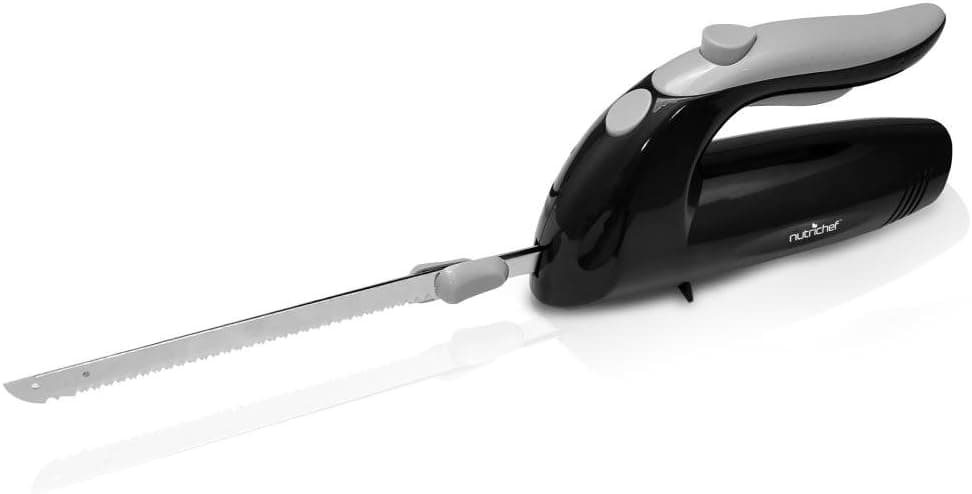 NutriChef Upgraded Premium NutriChef Electric Knife - 8.9" Carving Knife, Serrated Blades, Lightweight, Ergonomic Design Easy Grip, Easy Blade Removal, Great For Thanksgiving, Meat & Cheese, Black -