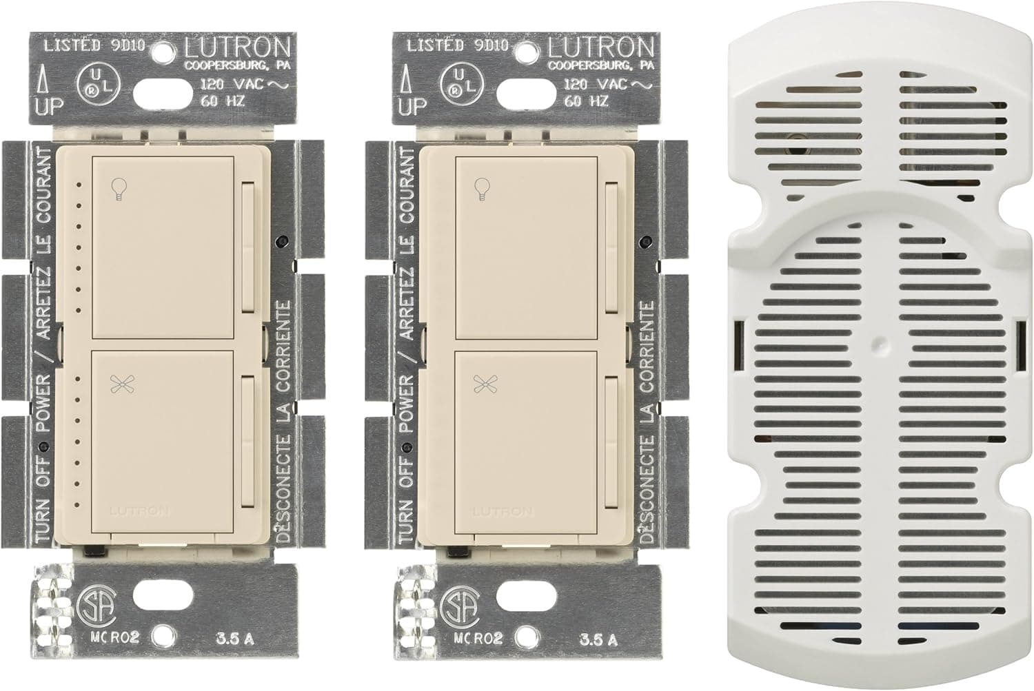 Lutron MA-LFQ3-LA Maestro Multi-Location Fan Control Kit, Light Almond