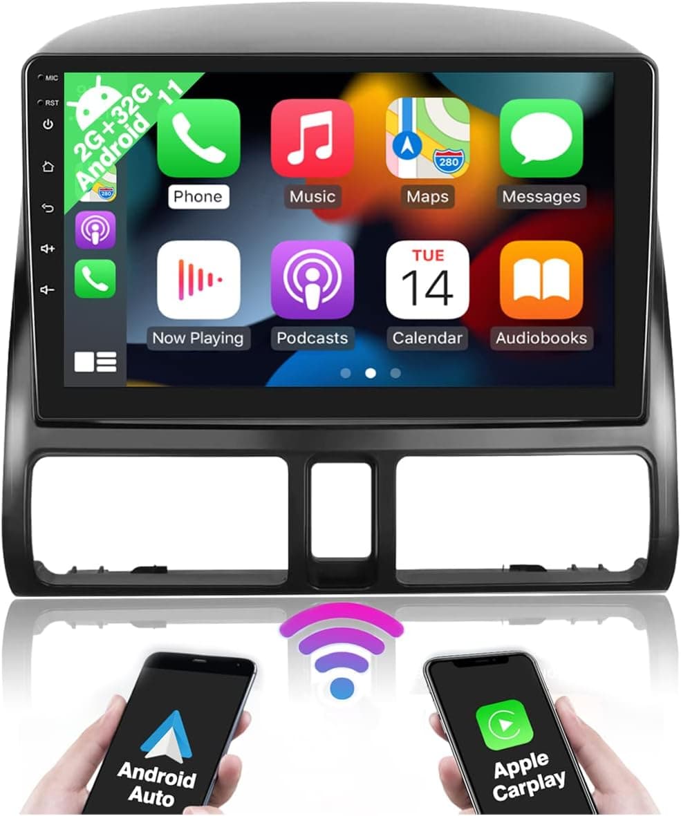 Wireless Apple Carplay Android Auto Car Radio for Honda CRV 2002-2006 Stereo, [2G+32G] Hikity Android 11 Car Stereo 9 Inch Touch Screen Bluetooth GPS WiFi HiFi FM RDS Radio + Dual USB Input
