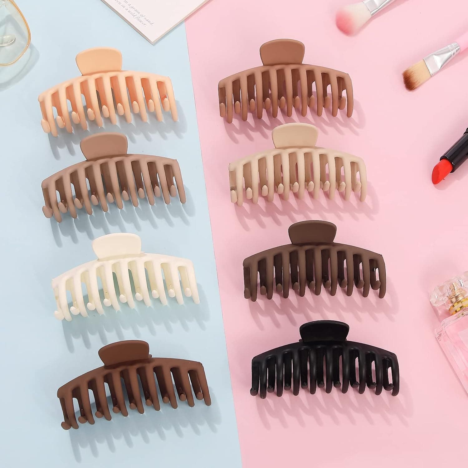 Large Hair Claw Clips, 8 Pack 4.3" Matte Banana Claw Clips, Strong Hold Jaw Clip for Thin Thick Hair, Neutral Hair Clips for Women Girls