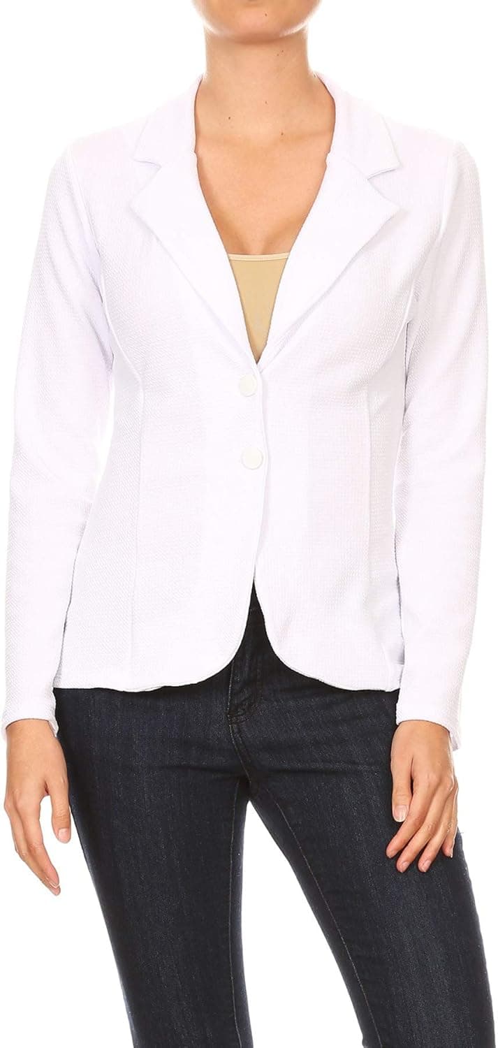 Womens Business Casual Slim Double Button Notch Collar Blazer J9004, White, XXX-Large