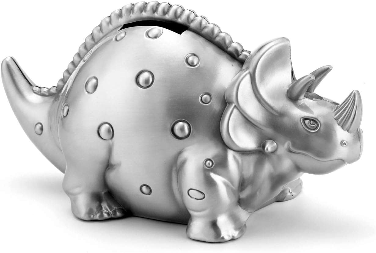 Mogoko Metal Money Bank, Cute Dinosaur Piggy Bank Silver Penny Coin Saving Box for Kids