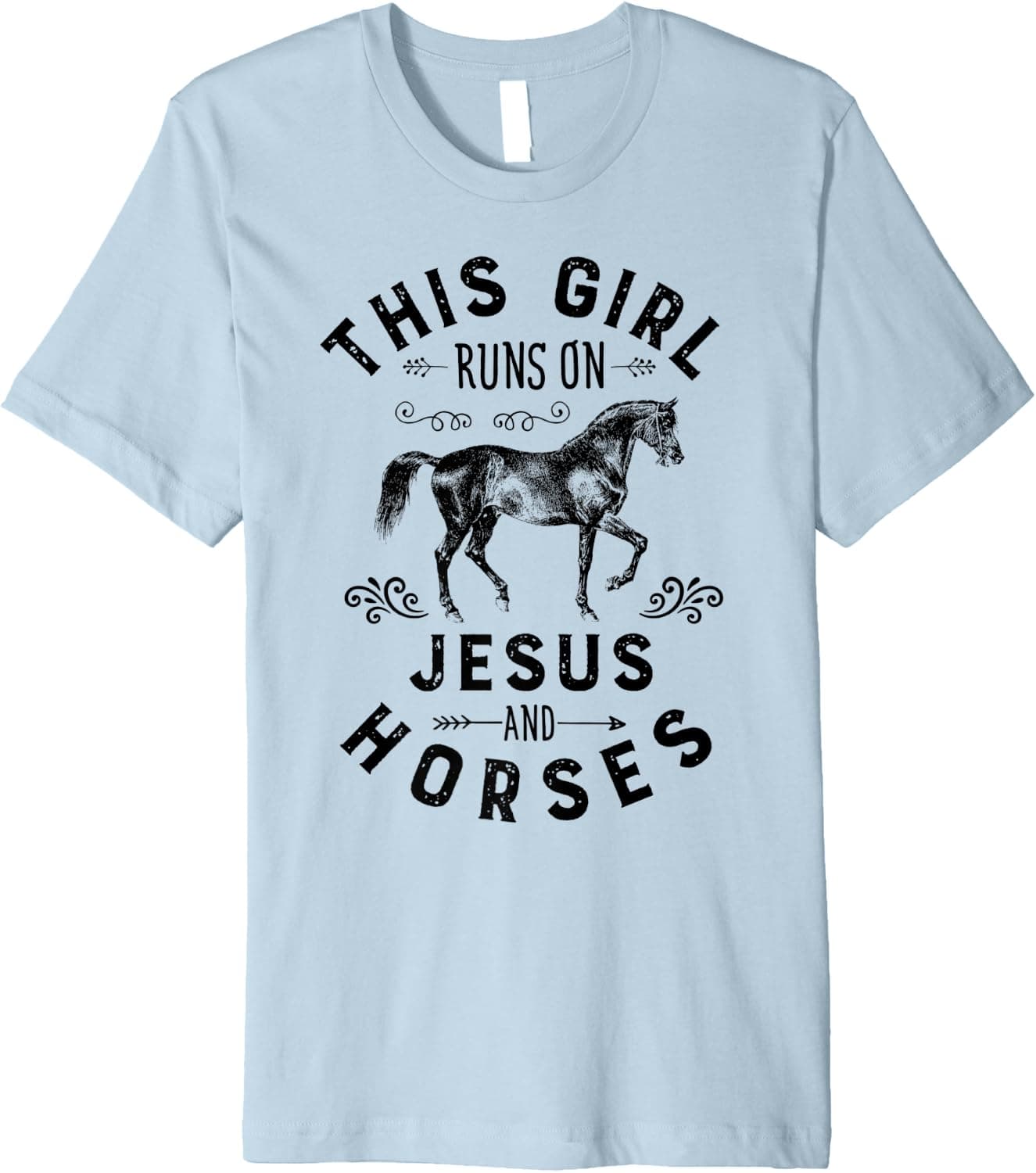 This Girl Runs On Jesus And Horses T Shirt Horse Riding Gift