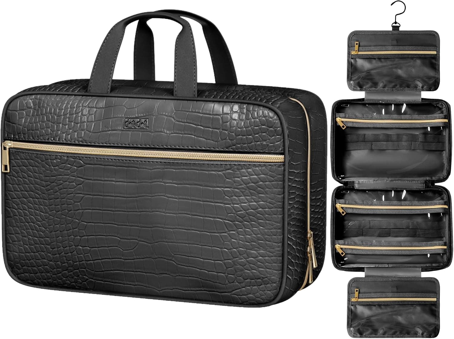 Dot&Dot Croc Leather Hanging Toiletry Bag for Women - Large Cosmetic Bag Dopp Kit Travel Toiletries Bags for Women - Makeup Travel Bag Organizer - Toiletry Travel Bag Women Men