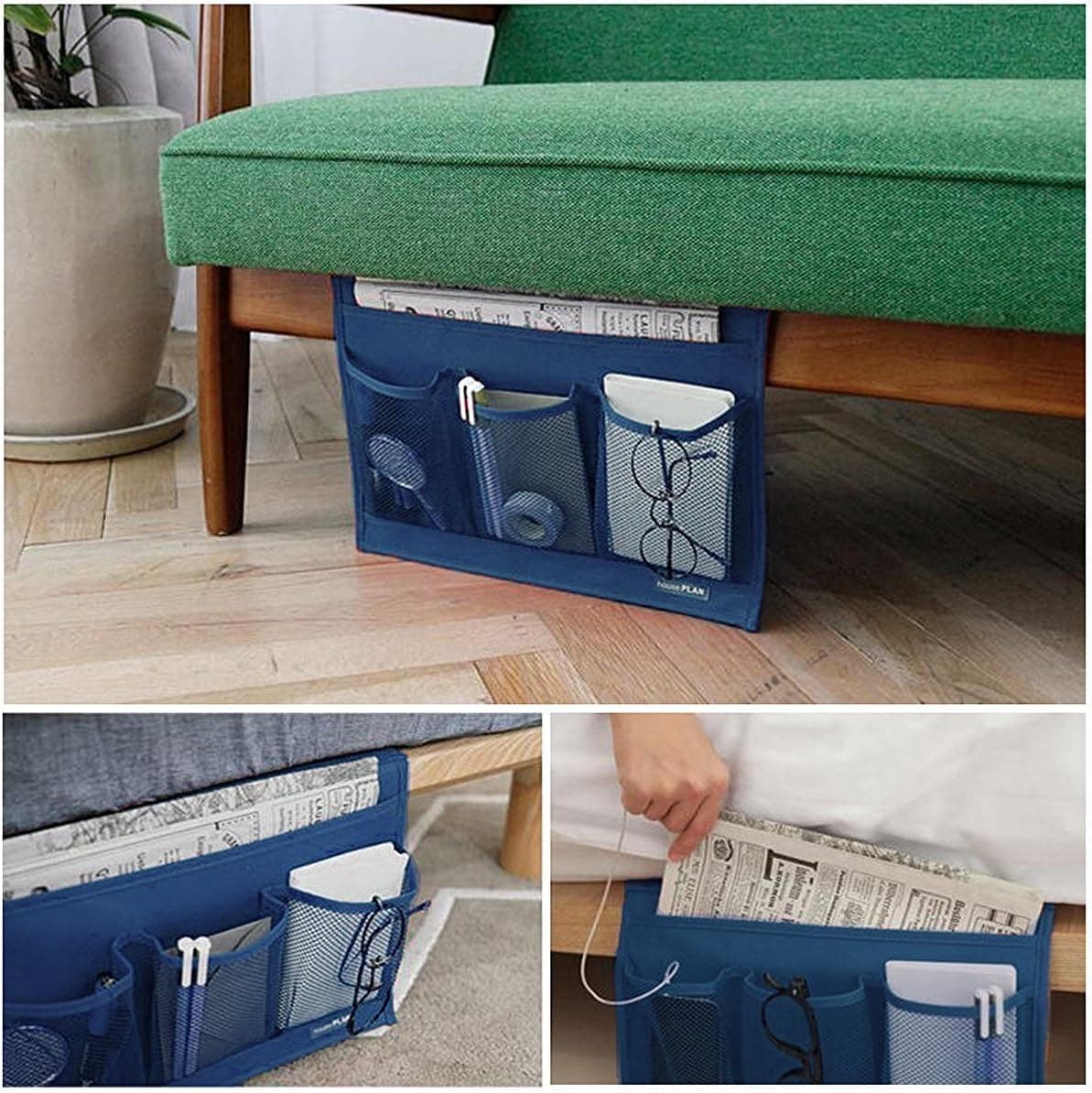 Smilesun Bedside Storage Organizer Sofa Storage Organizer Table Cabinet Storage Organizer for Tablet Magazine Phone Remotes - All Within Arms Reach (Navy)