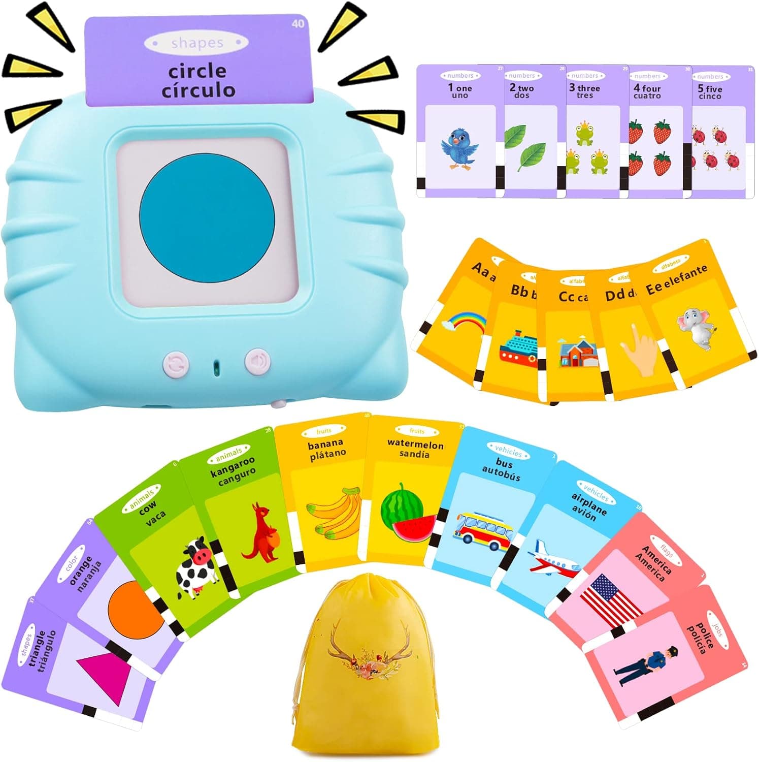 QuTZ ABC Learning Flash Cards for Toddlers 2-4 Bilingual Spanish English, Autism Toys, Speech Therapy Toys, Educational Learning Talking Sight Words Flash Cards for Boys and Girls, 275 Sight Words