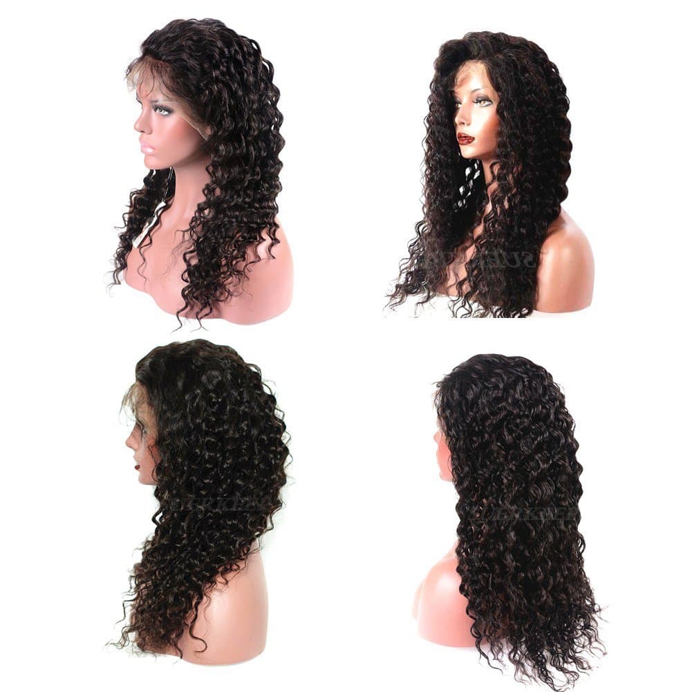 Brazilian Human Hair Wigs Deep Wave Lace Front Wigs 150% Density Glueless Natural Hairline Curly Wigs Wet and Wavy Lace Front Wig Human Hair with Baby Hair Lace Frontal Wigs for Black Women 16 Inch