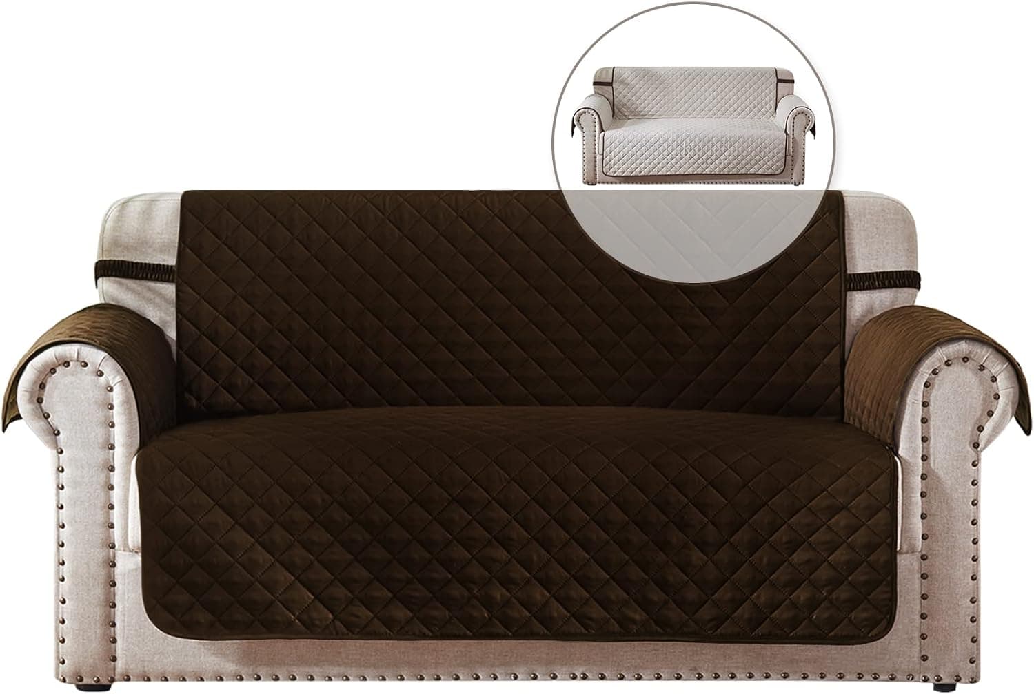 HOMERILLA Reversible Loveseat Covers, Couch Covers for 2 Cushion Couch Sofa, Couch Protector Loveseat Covers for Dogs (Loveseat, Chocolate/Beige)