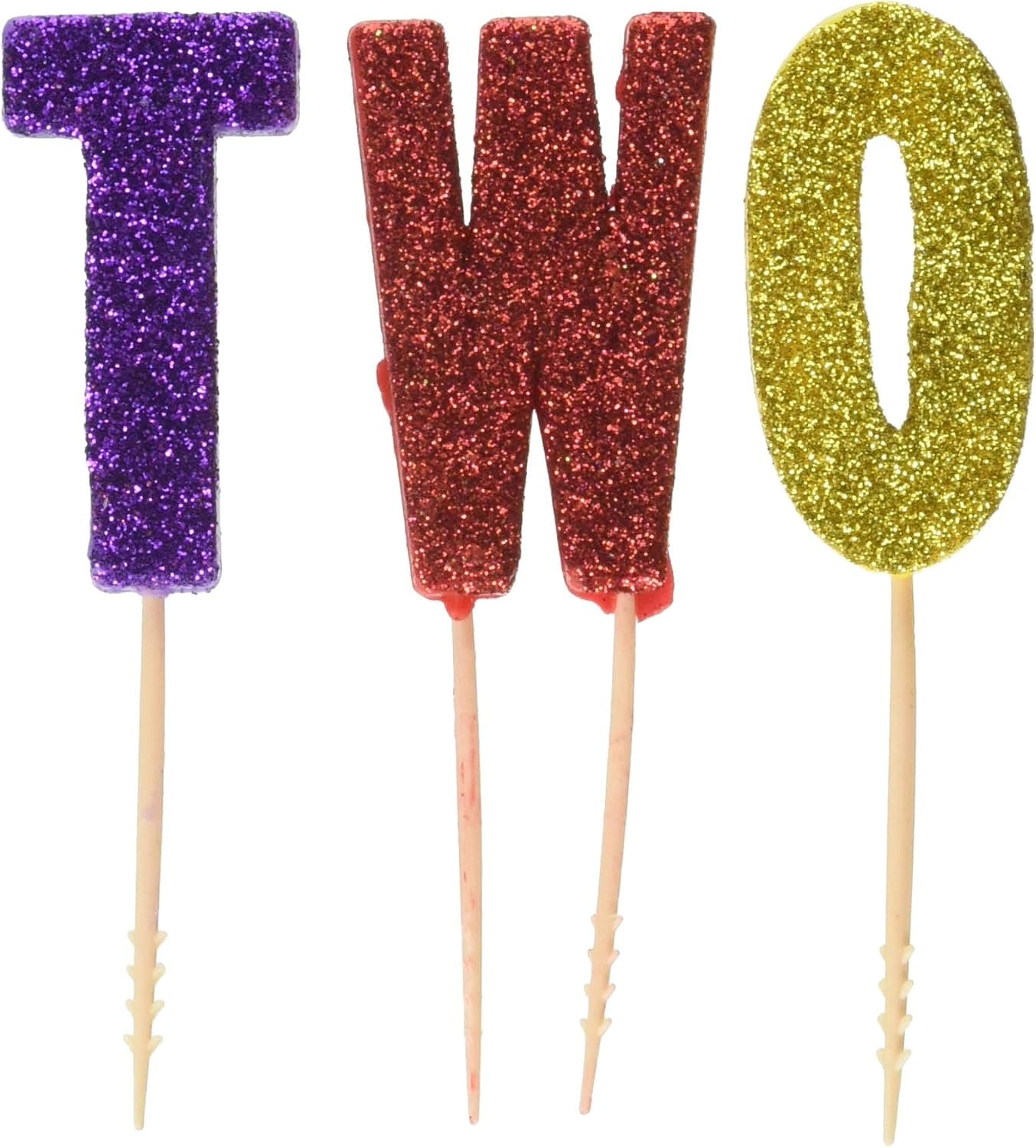 "T-W-O" Colorful Glitter Birthday Candles | Party Supply