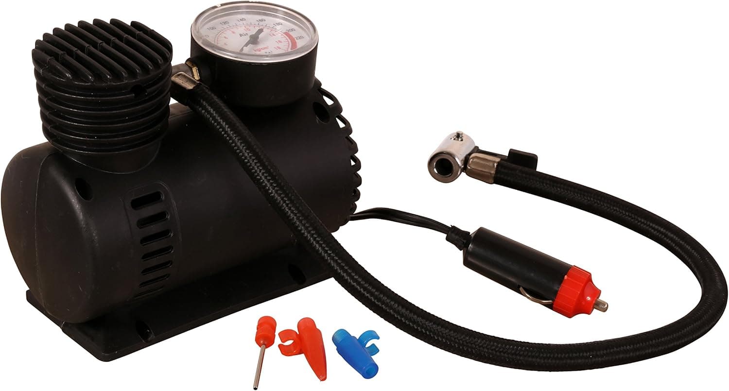 Air Compressor 250 PSI 12-volt W/air Pressure Gauge Included/ 20" Air Hose / 2 Nozzle Adapters & 1 Sports Needle, Supply Guru