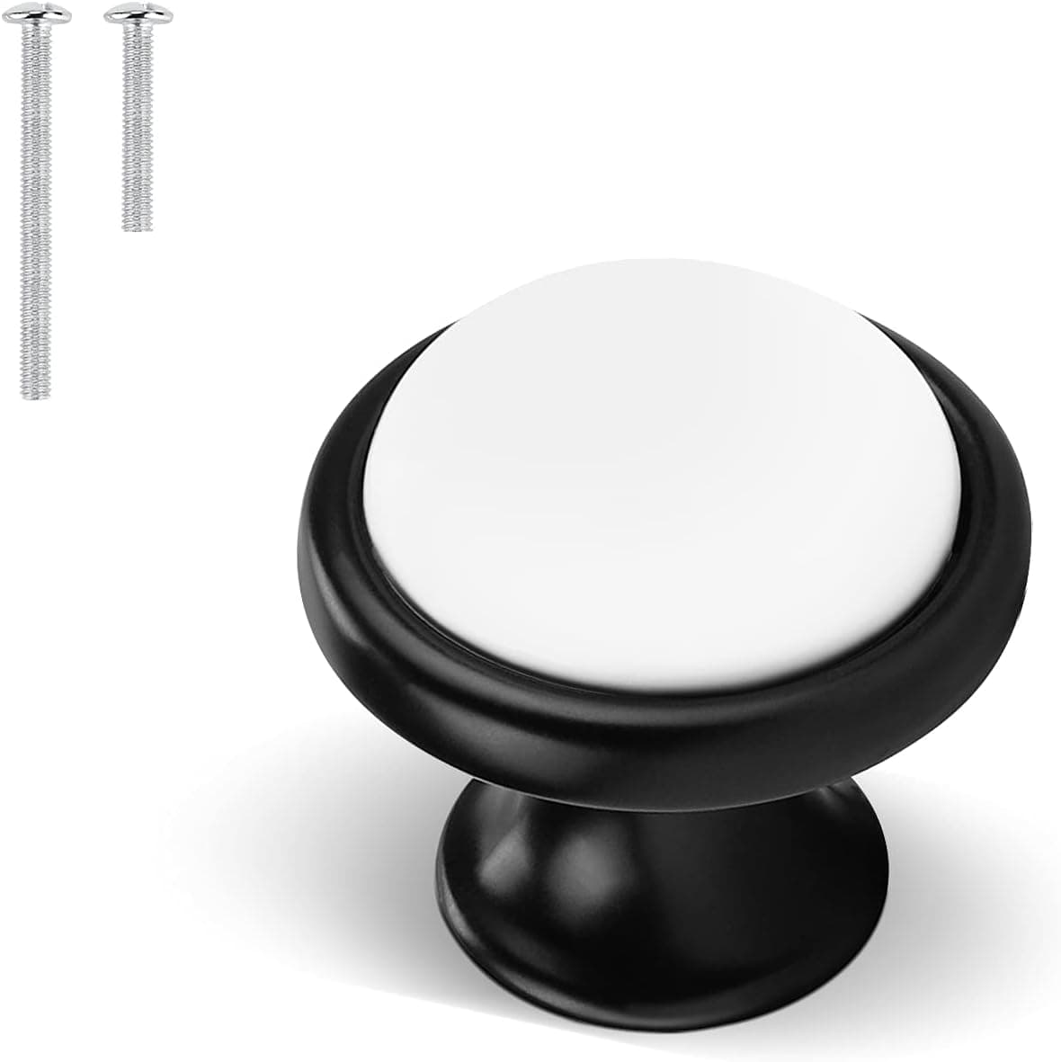 Fashion Furniture Direct 25 Pack Vintage Ceramic Drawer Knobs,Black and White Round Cabinet Knobs and Pulls,Black Knobs for Dresser Drawers,Round Kitchen Knobs,1.5 inch Diameter Bedroom Knobs